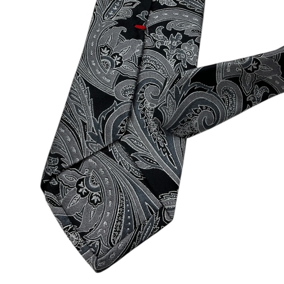 🆕ZANETTI XL Black/Silver Paisley Silk LUXURY Tie ITALY - Picture 4 of 4